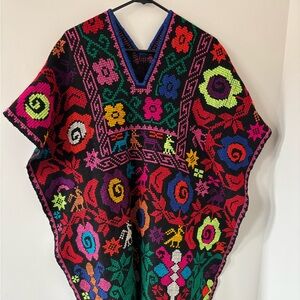 Colorful Floral Knit Poncho